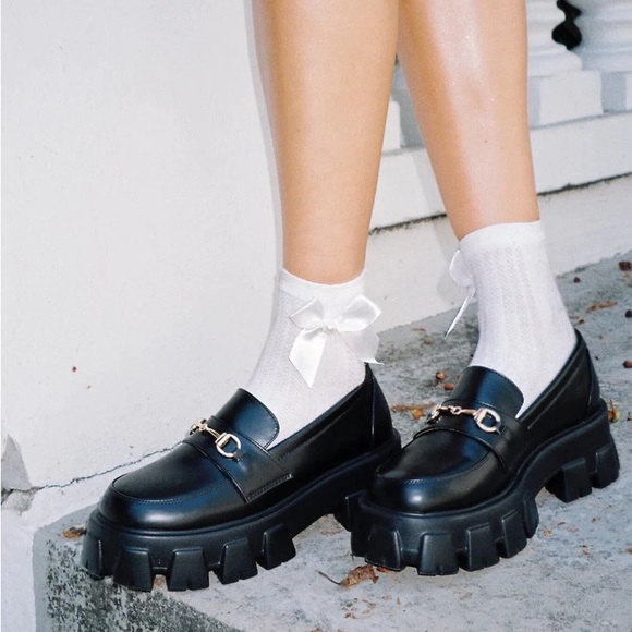 Princess Polly Women’s Sz 6 PENNY LANE PLATFORM LOAFERS Chunky Slide On - BLACK - Picture 6 of 15